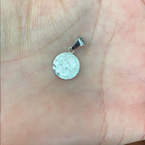 10k White Gold Hammered Mini Small Disk Necklace